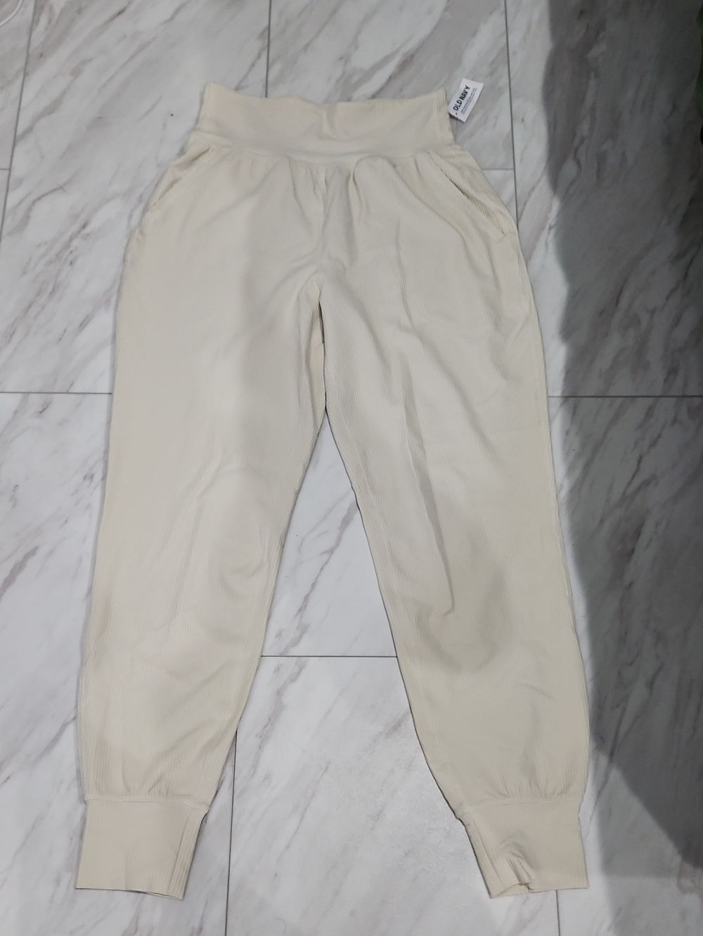 Old Navy White Ribbed High-Rise Jogger